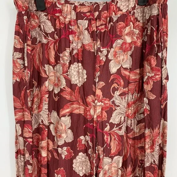 Zara Jogger Pants Floral Print Red Pull On High Rise - Picture 7 of 13